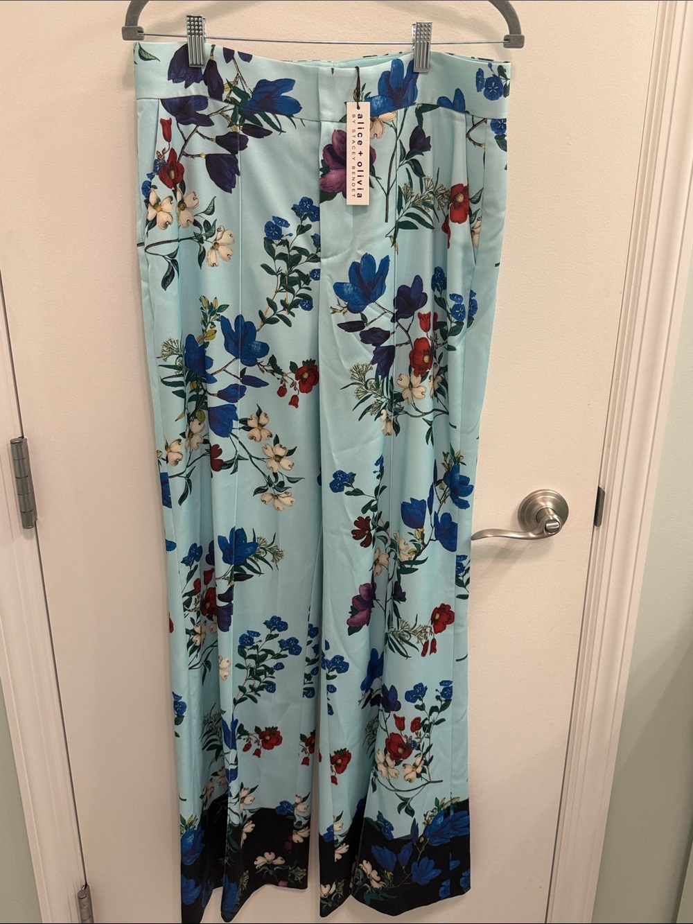 Alice + Olivia Light Blue Floral Wide-Leg Pants
